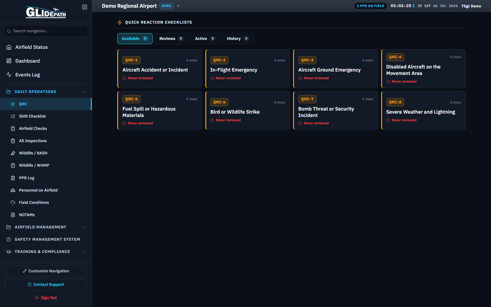 Emergency checklists library for a demo regional airport