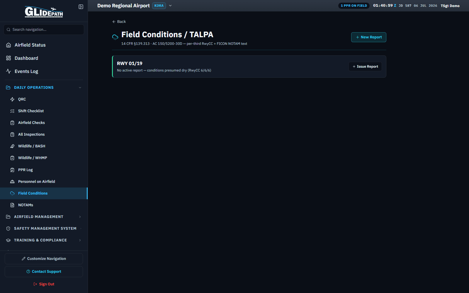 Field Conditions board for a demo regional airport