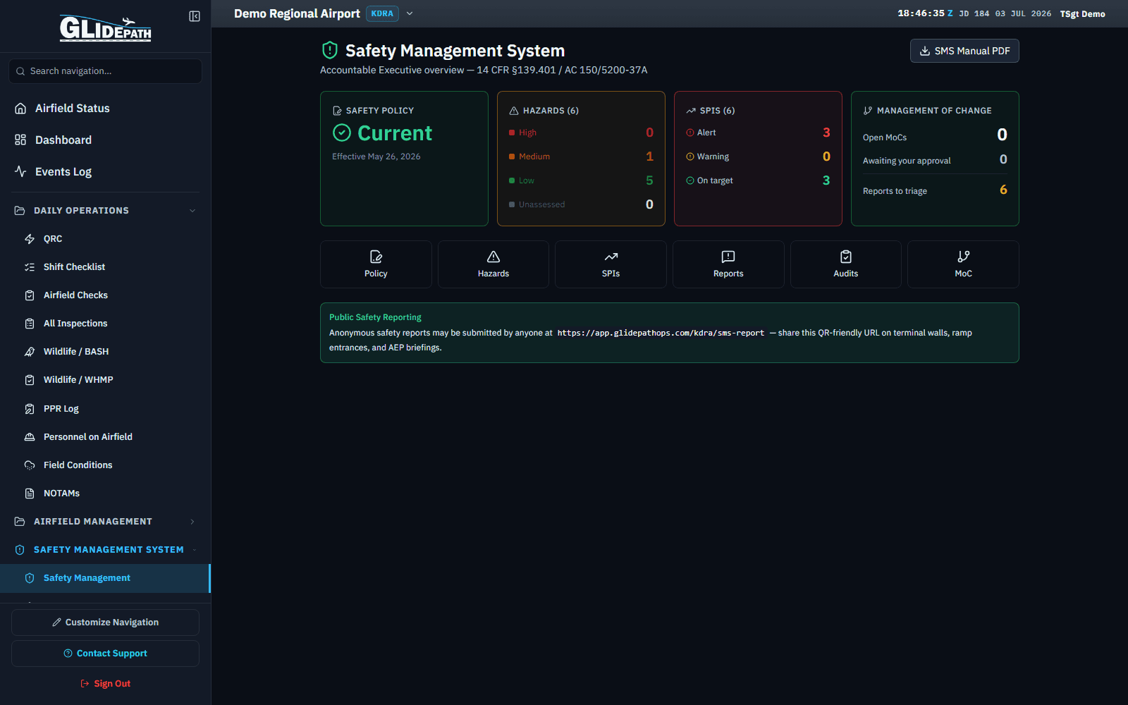 Safety Management System overview for a demo regional airport