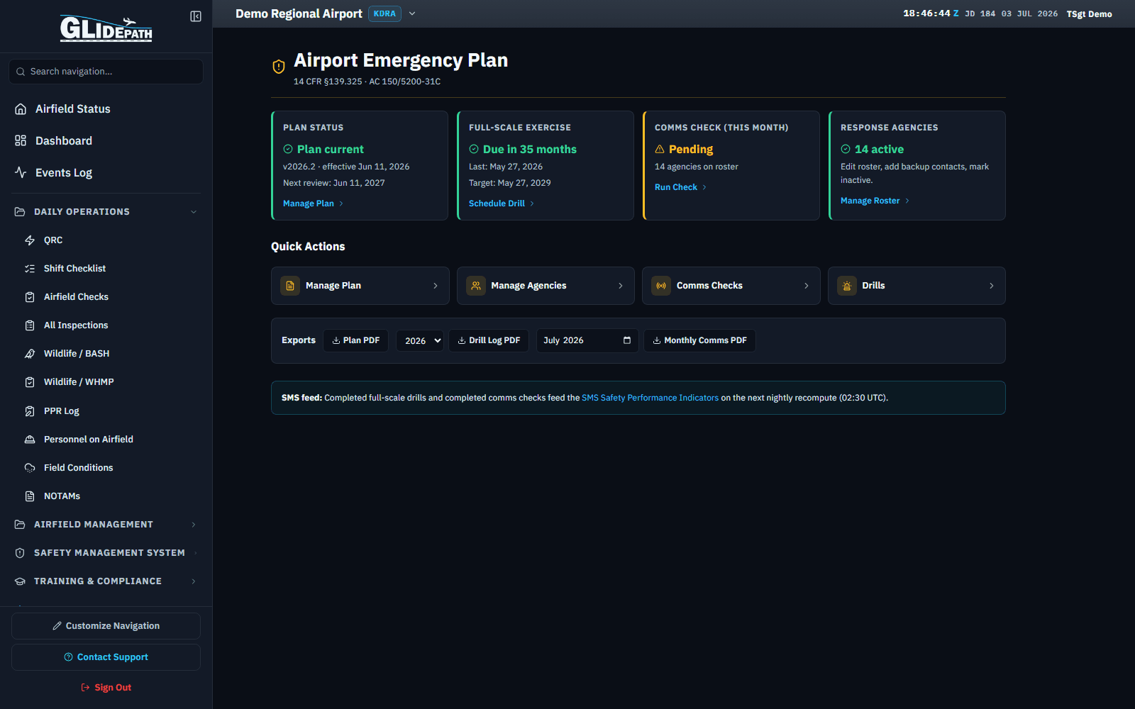 Airport Emergency Plan overview for a demo regional airport